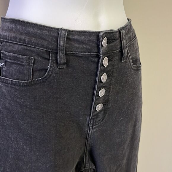 KanCan Black High Rise Button Fly Slight Fade Distressed Skinny Jeans- 7/27 - Picture 5 of 14